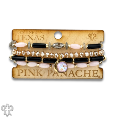Mixed bead bracelet stack with Austrian crystal charm