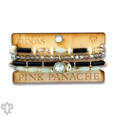 Mixed bead bracelet stack with Austrian crystal charm