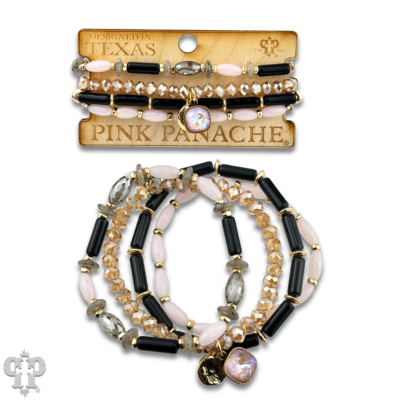 Mixed bead bracelet stack with Austrian crystal charm