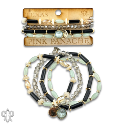 Mixed bead bracelet stack with Austrian crystal charm