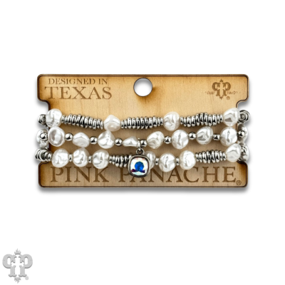 Acrylic pearl bead bracelet stack with Austrian crystal charm
