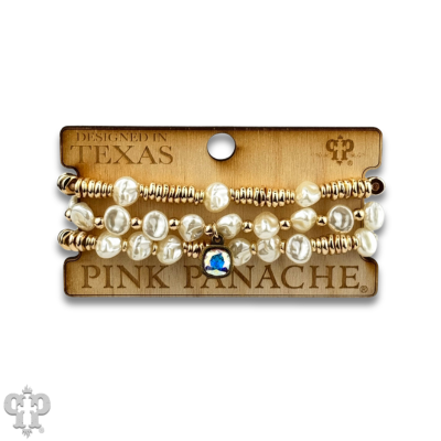 Acrylic pearl bead bracelet stack with Austrian crystal charm