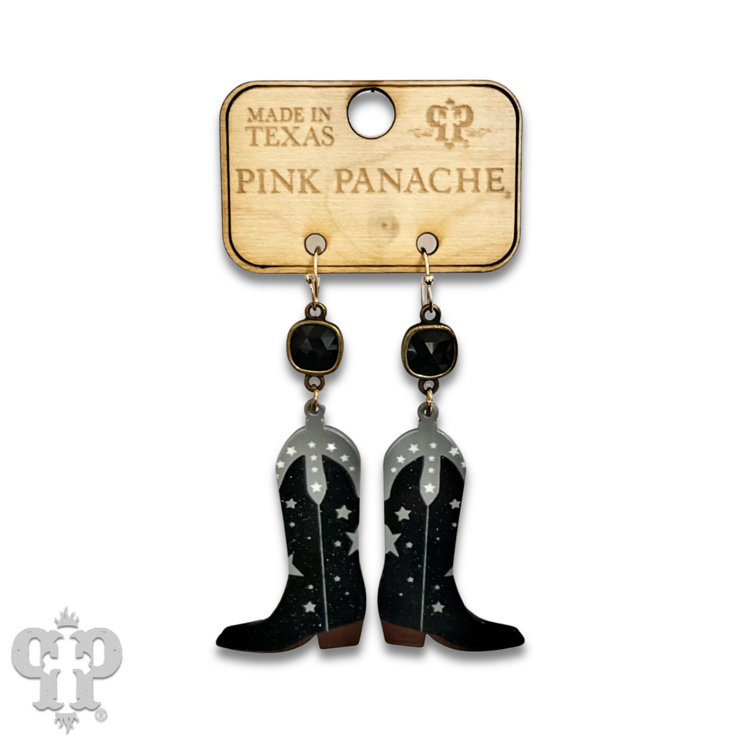 Acrylic cowgirl boot earring with Austrian crystal