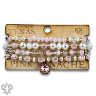 Pearl, glass and gold bead bracelet with Austrian crystal