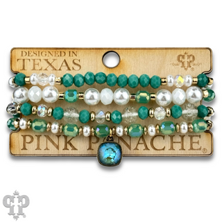 Pearl, glass and gold bead bracelet with Austrian crystal