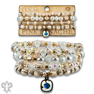 Pearl, glass and gold bead bracelet with Austrian crystal
