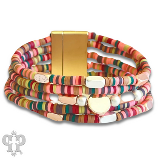 Disc and pearl bead magnetic bracelet