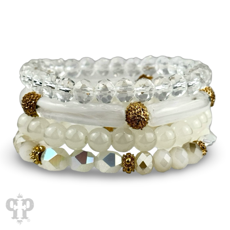 Faceted and bamboo mixed bead bracelet stack, last call