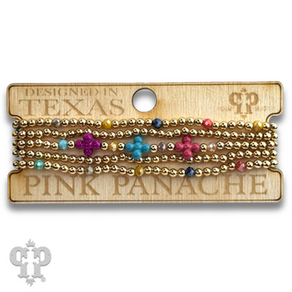 Multi-color cross and gold bead bracelet