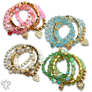 Mixed bead heart charm bracelet