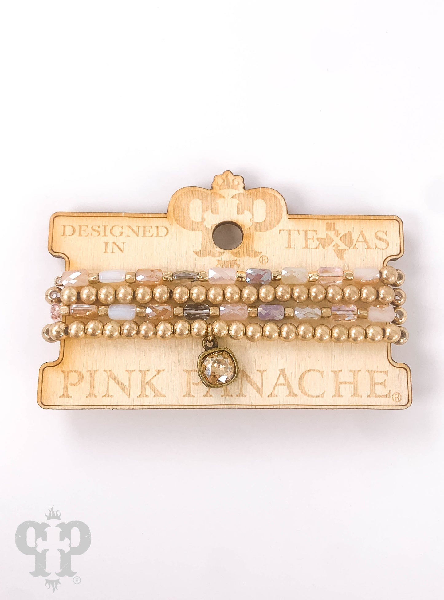 Gold and tube bead bracelet set with Austrian crystal