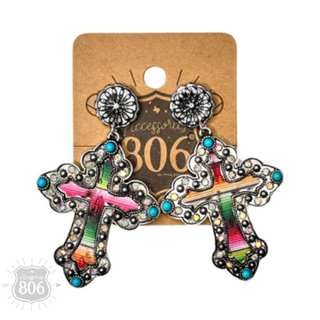 Western serape cross earring