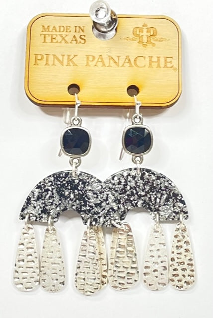 Silver raindrop, black acrylic arch earring, Austrian crystal, last call