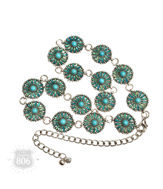 Flower rhinestone concho link belt