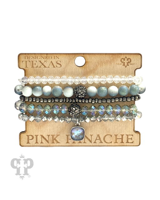 Five strand stone and crystal bead bracelet set, Austrian crystal