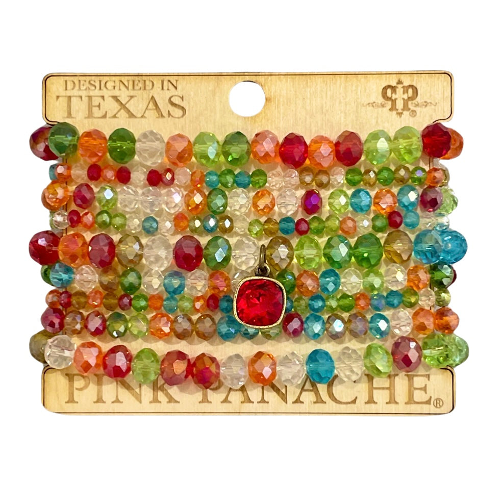 Nine strand faceted bead bracelet set with Austrian crystal