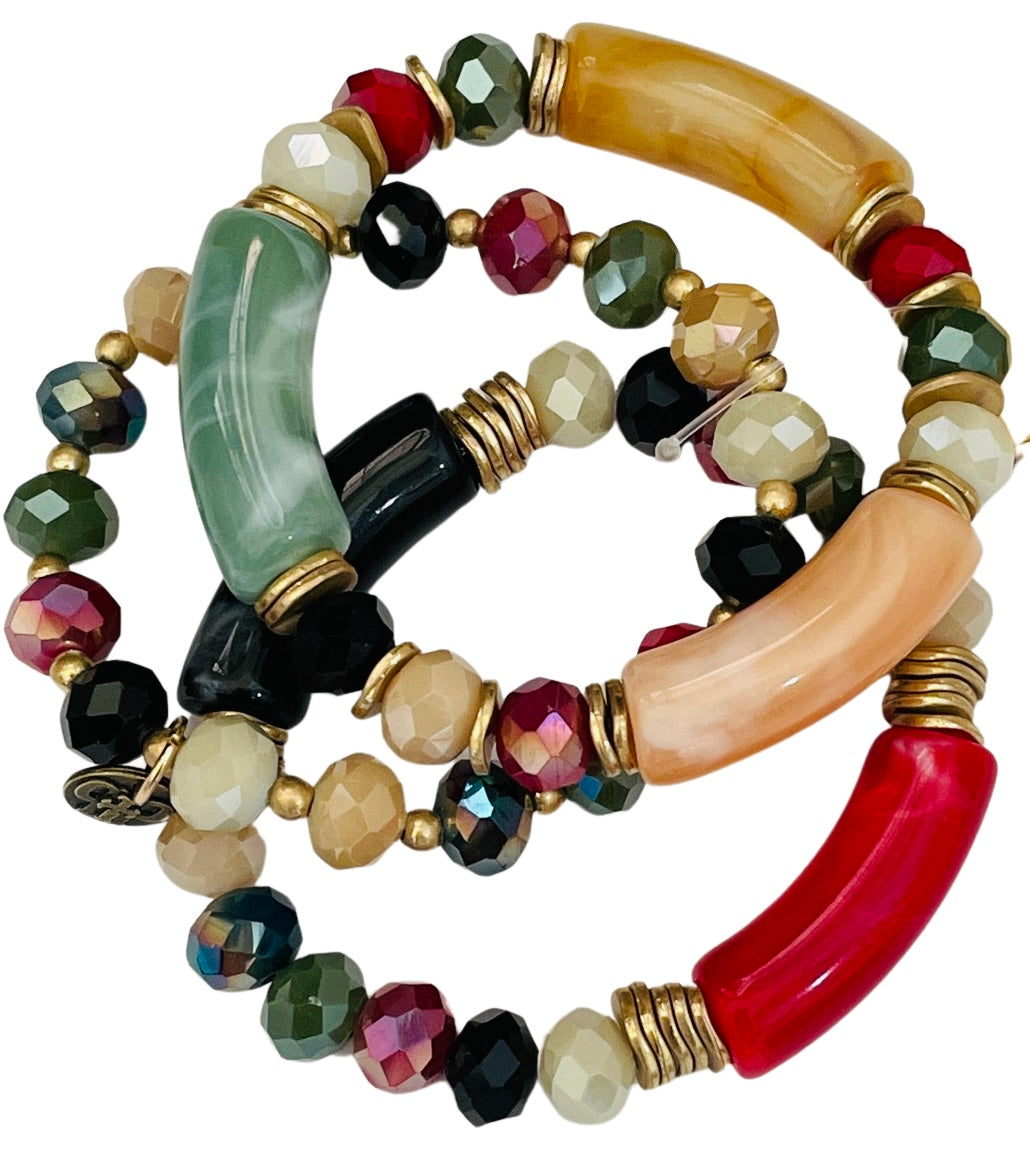 Faceted bead and bamboo tube bracelet