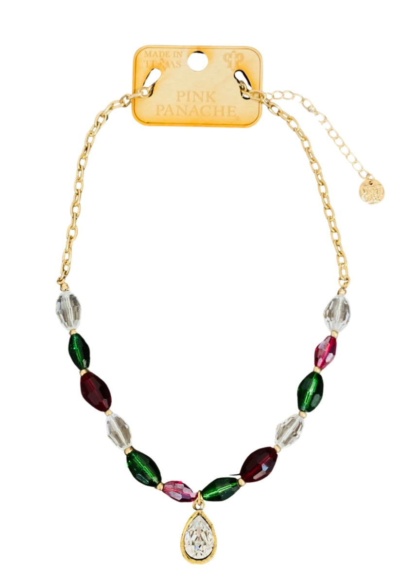 Faceted oval bead necklace with Austrian crystal