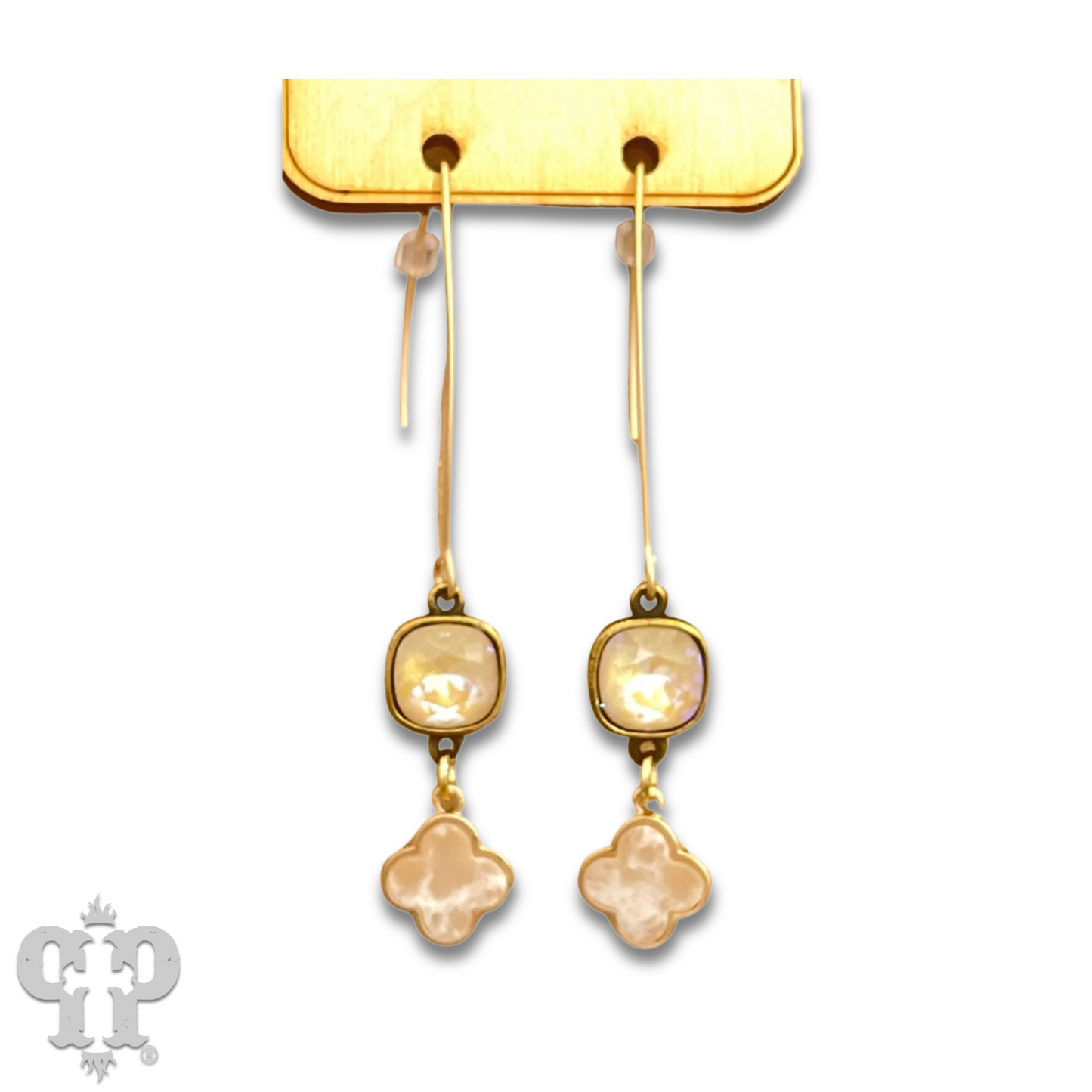 Petite clover charm long earring with Austrian crystal, last call