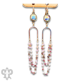 Linked bead mix and gold arch earring with Austrian crystal