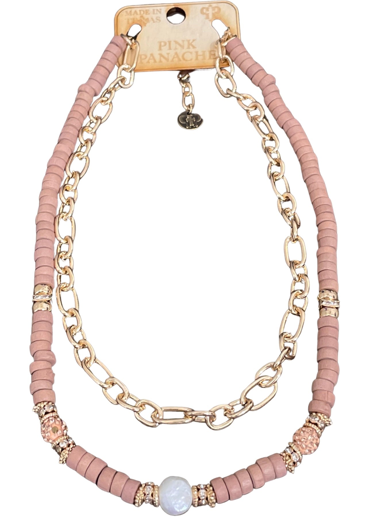 Disc bead and gold chain two strand necklace