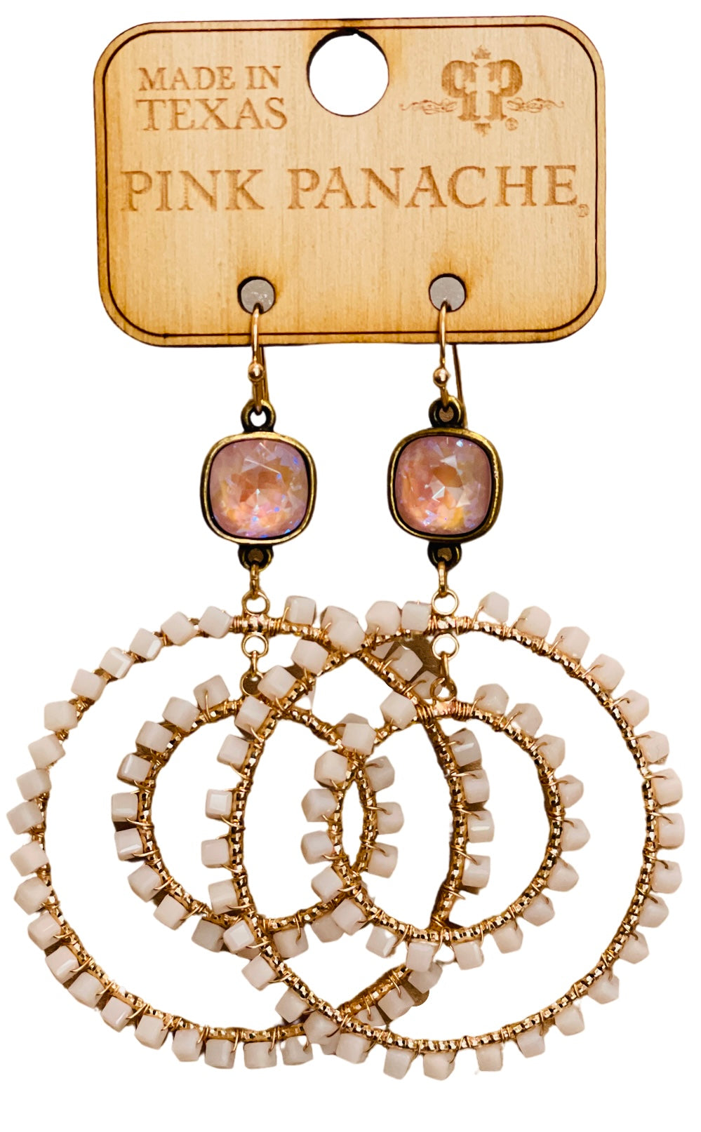 Square beed double circle earring with Austrian crystal