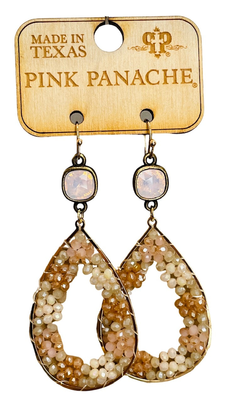 Seed bead flowers in a teardrop earring with Austrian crystal