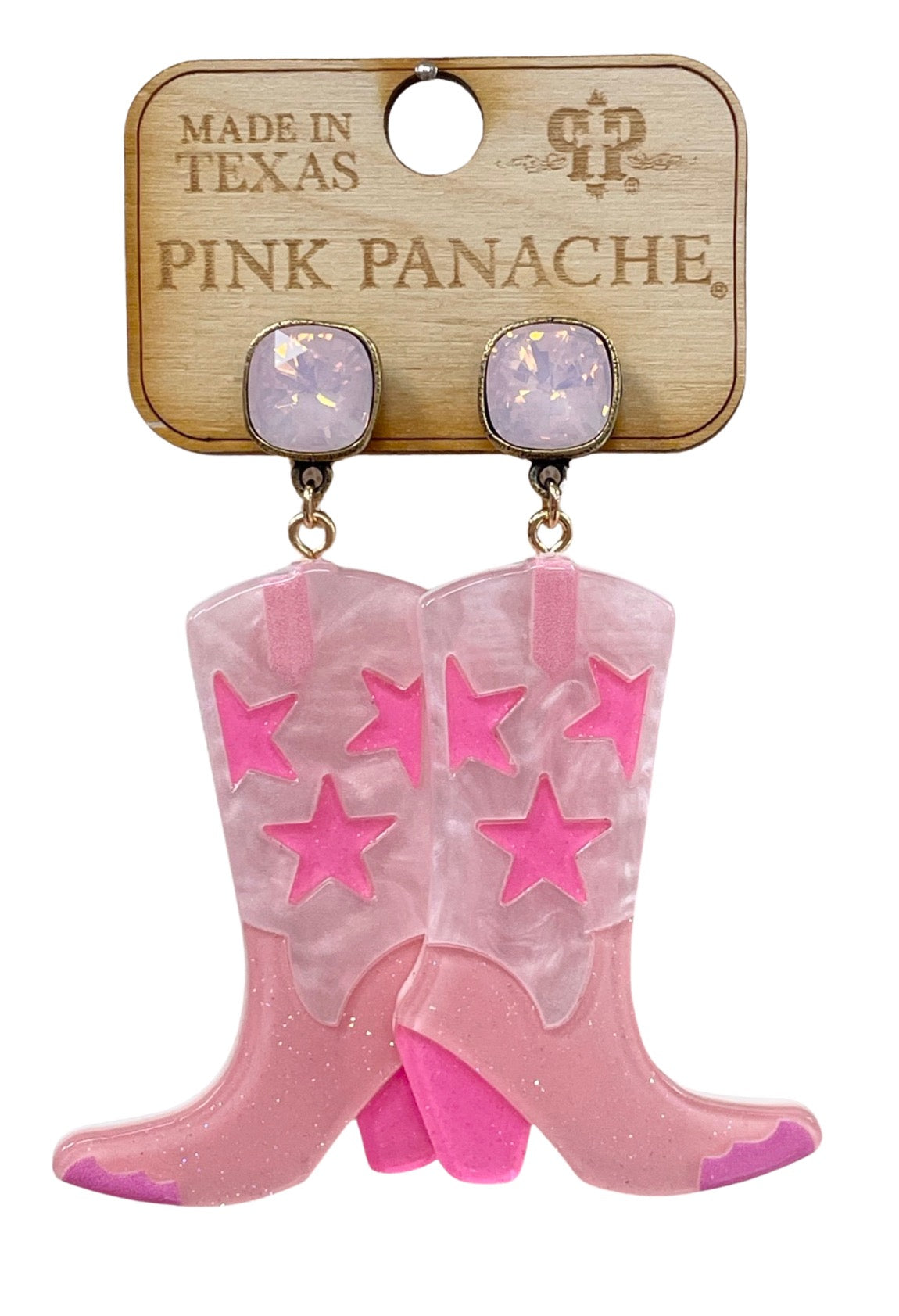 Star design cowboy boot earring with Austrian crystal
