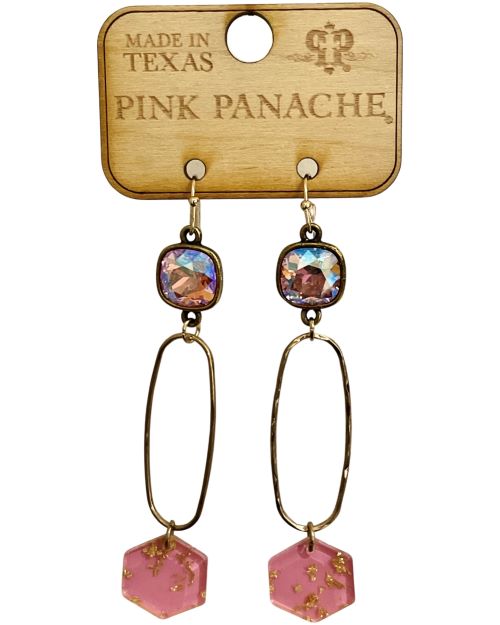 Acrylic hexagon charm earring with Austrian crystal