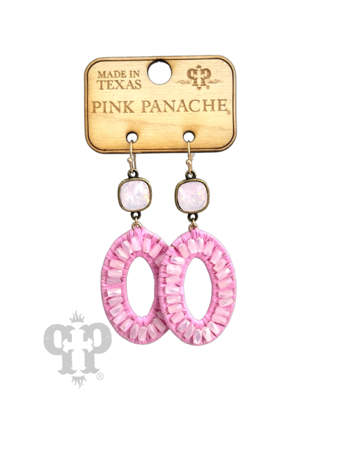 Bead and raffia oval earring with Austrian crystal
