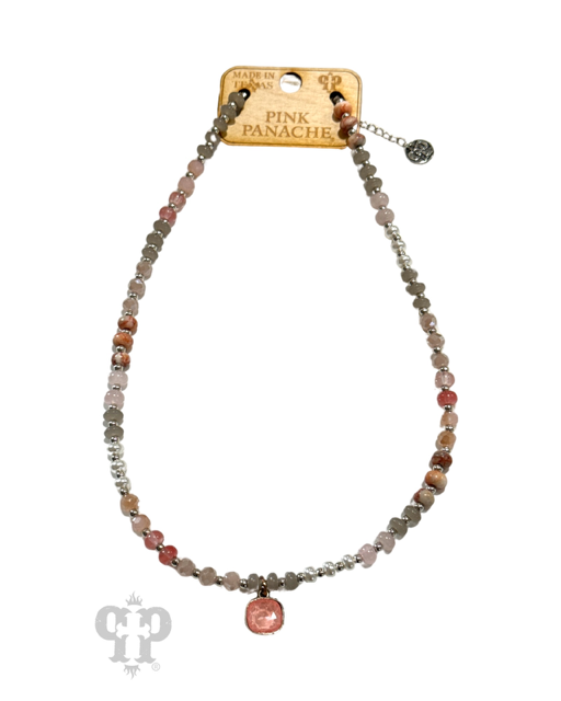 Crystal bead, pearl and gold tone Austrian crystal necklace