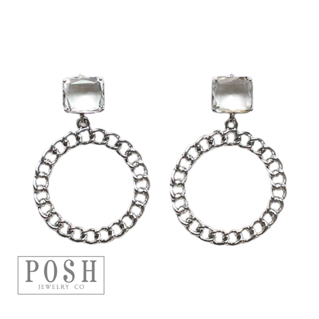 Chain link circle and stone earring, last call