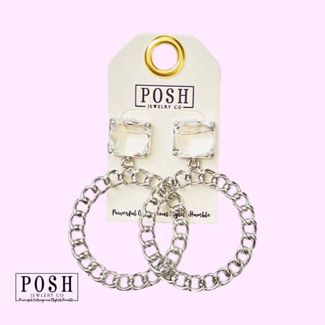 Chain link circle and stone earring, last call