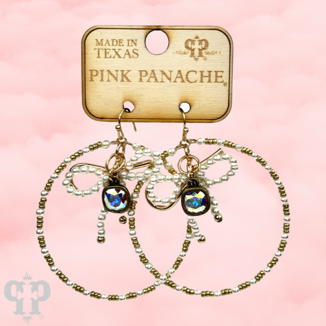 Pearl bow circle earring, Austrian crystal