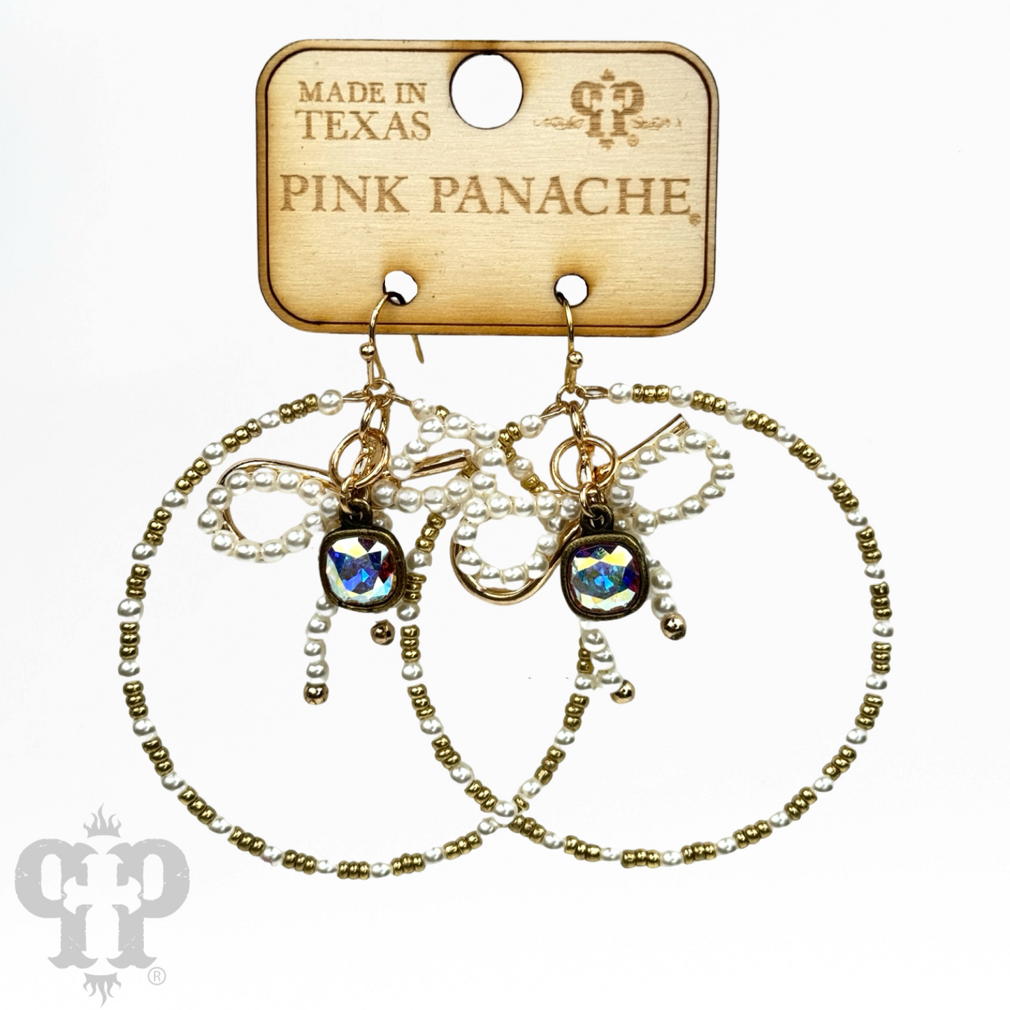 Pearl bow circle earring, Austrian crystal