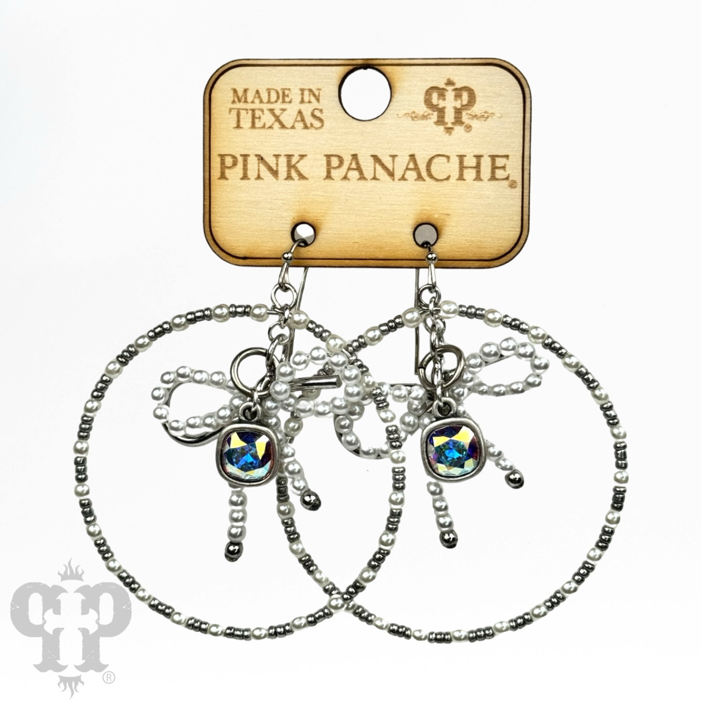 Pearl bow circle earring, Austrian crystal