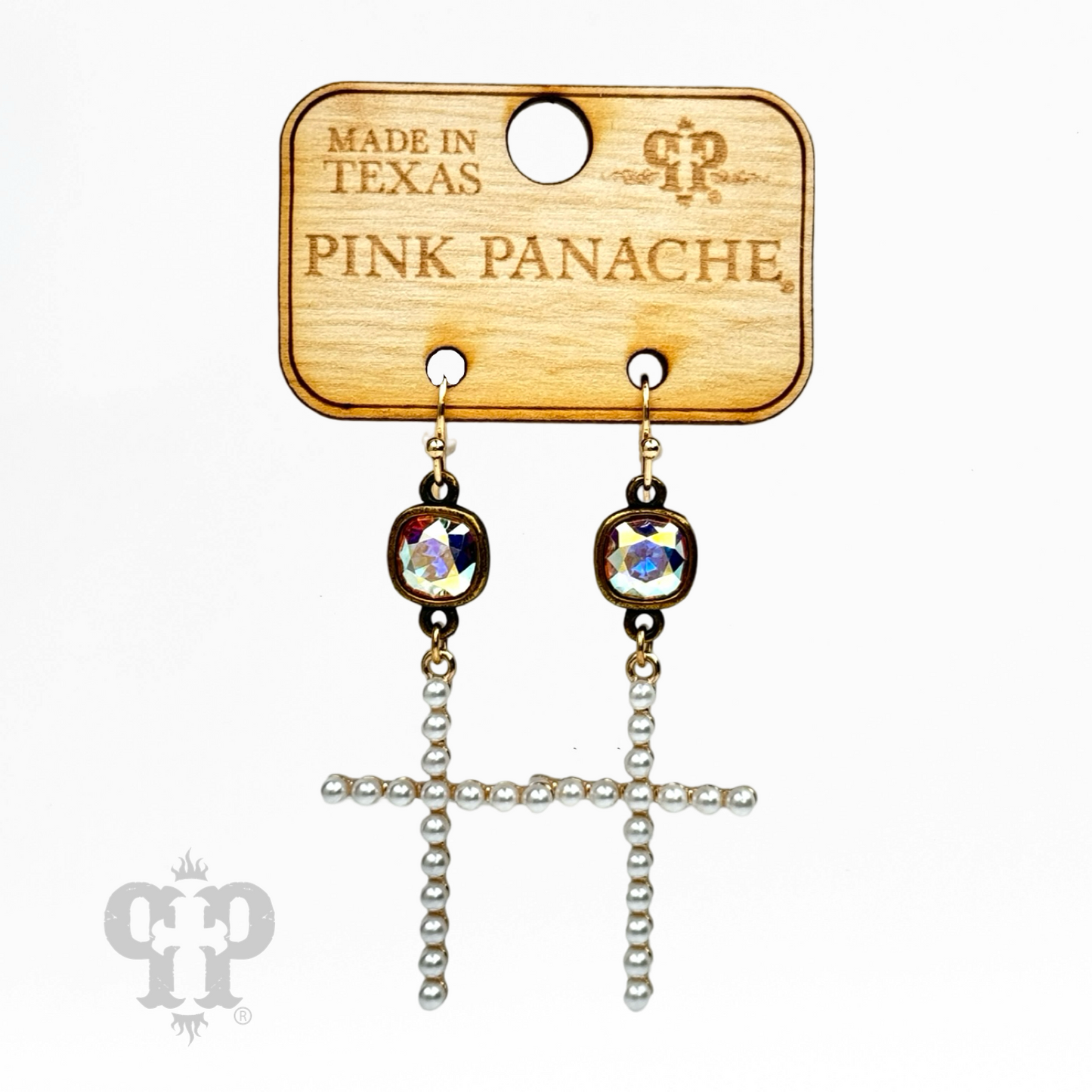 Pearl cross earring, Austrian crystal