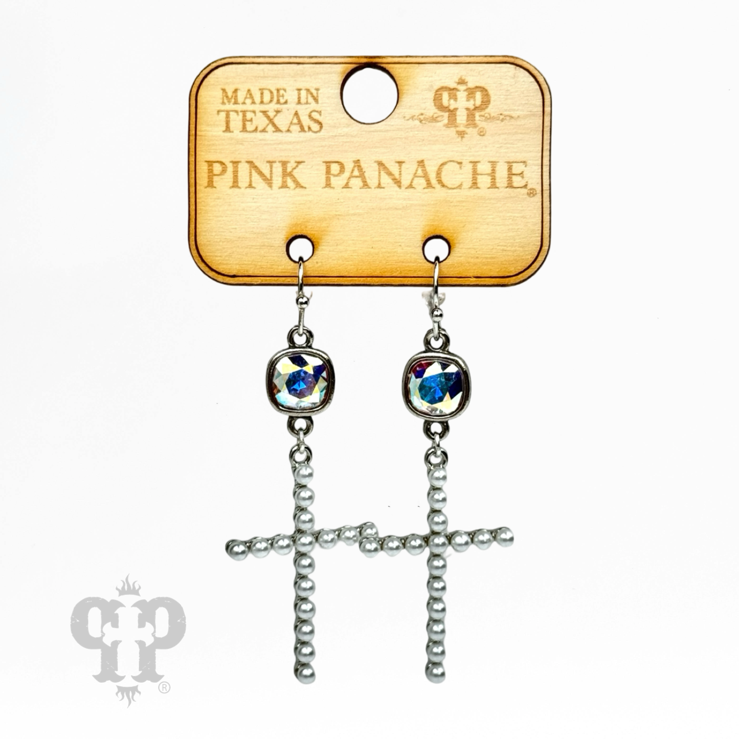 Pearl cross earring, Austrian crystal