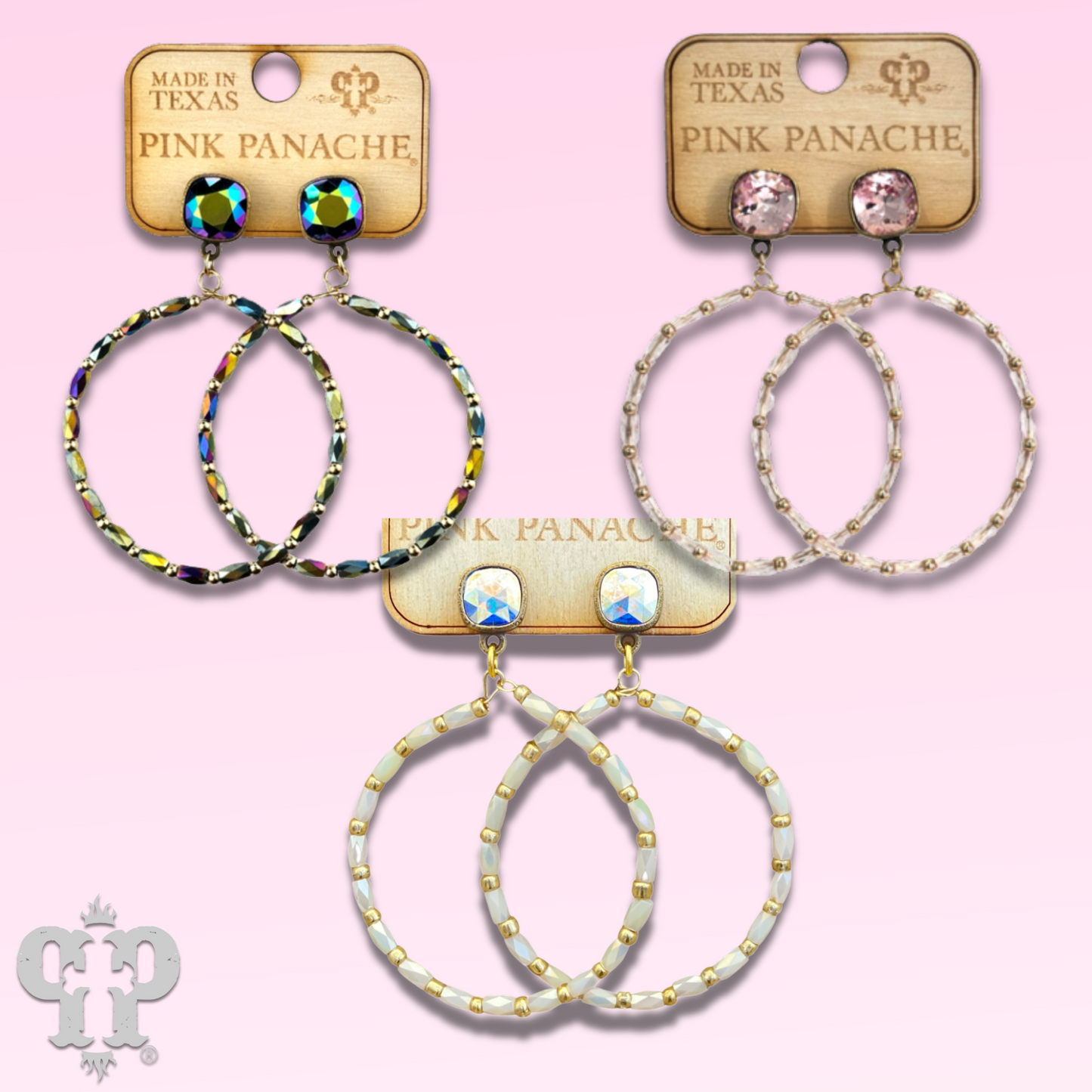 Rice bead circle earring with Austrian crystal