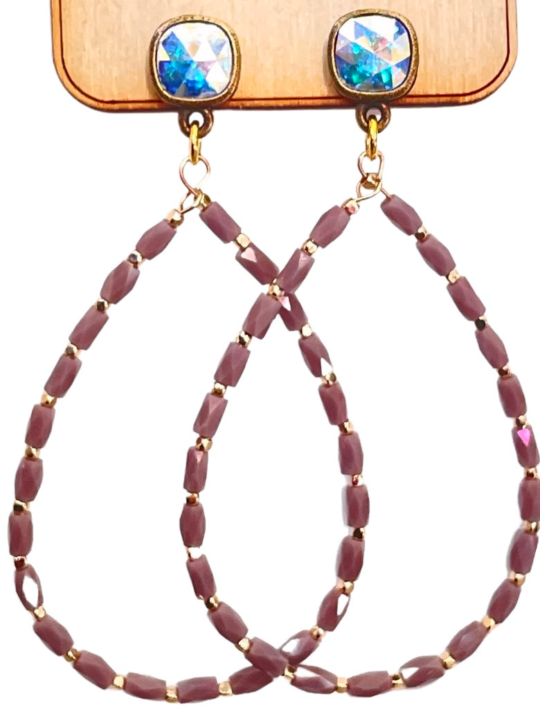 Rice bead teardrop earring with Austrian crystal