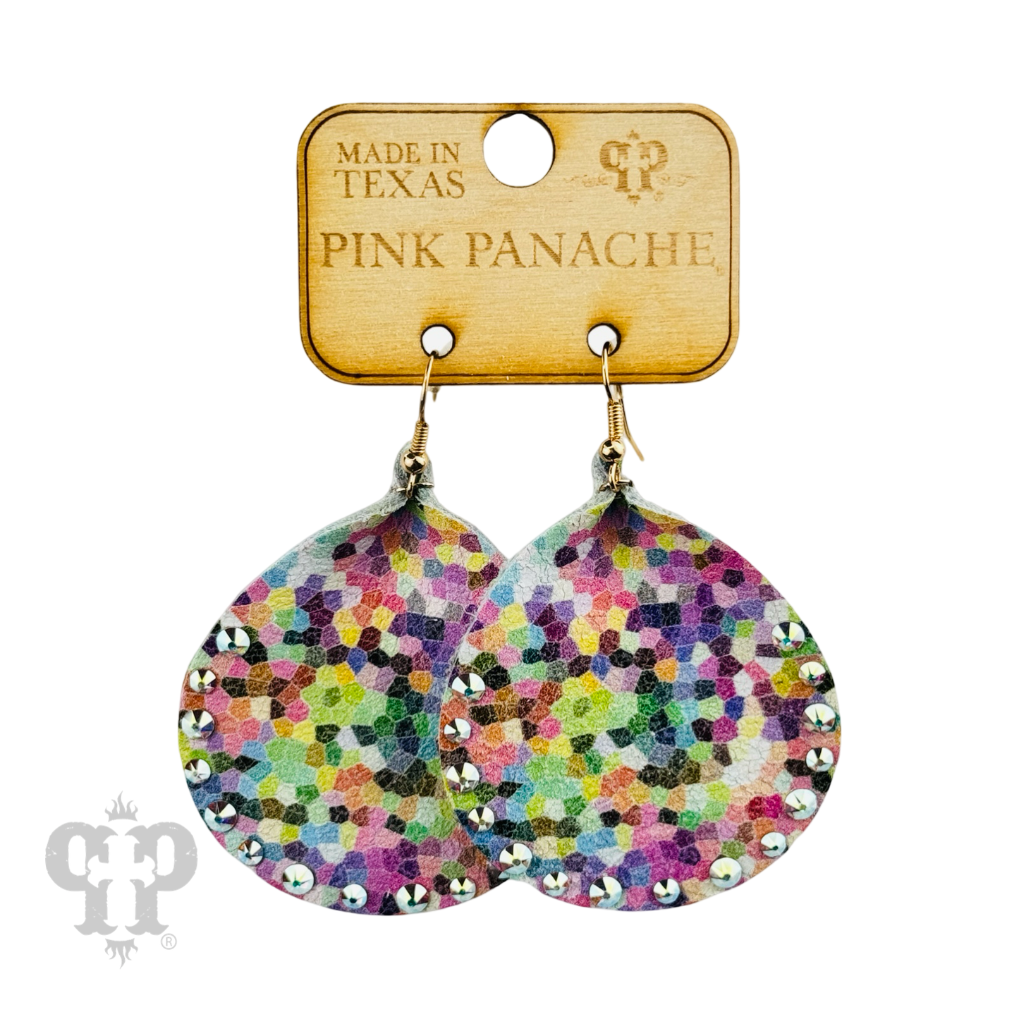 Leather teardrop earring, Austrian crystals