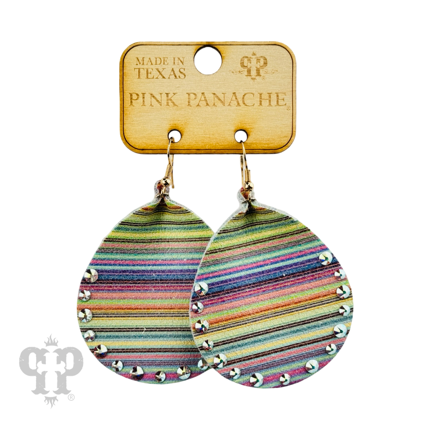Leather teardrop earring, Austrian crystals