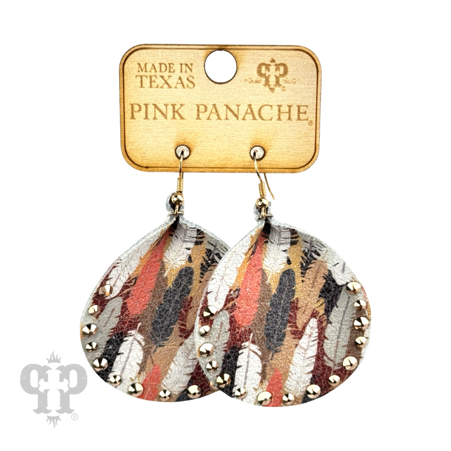 Leather teardrop earring, Austrian crystals