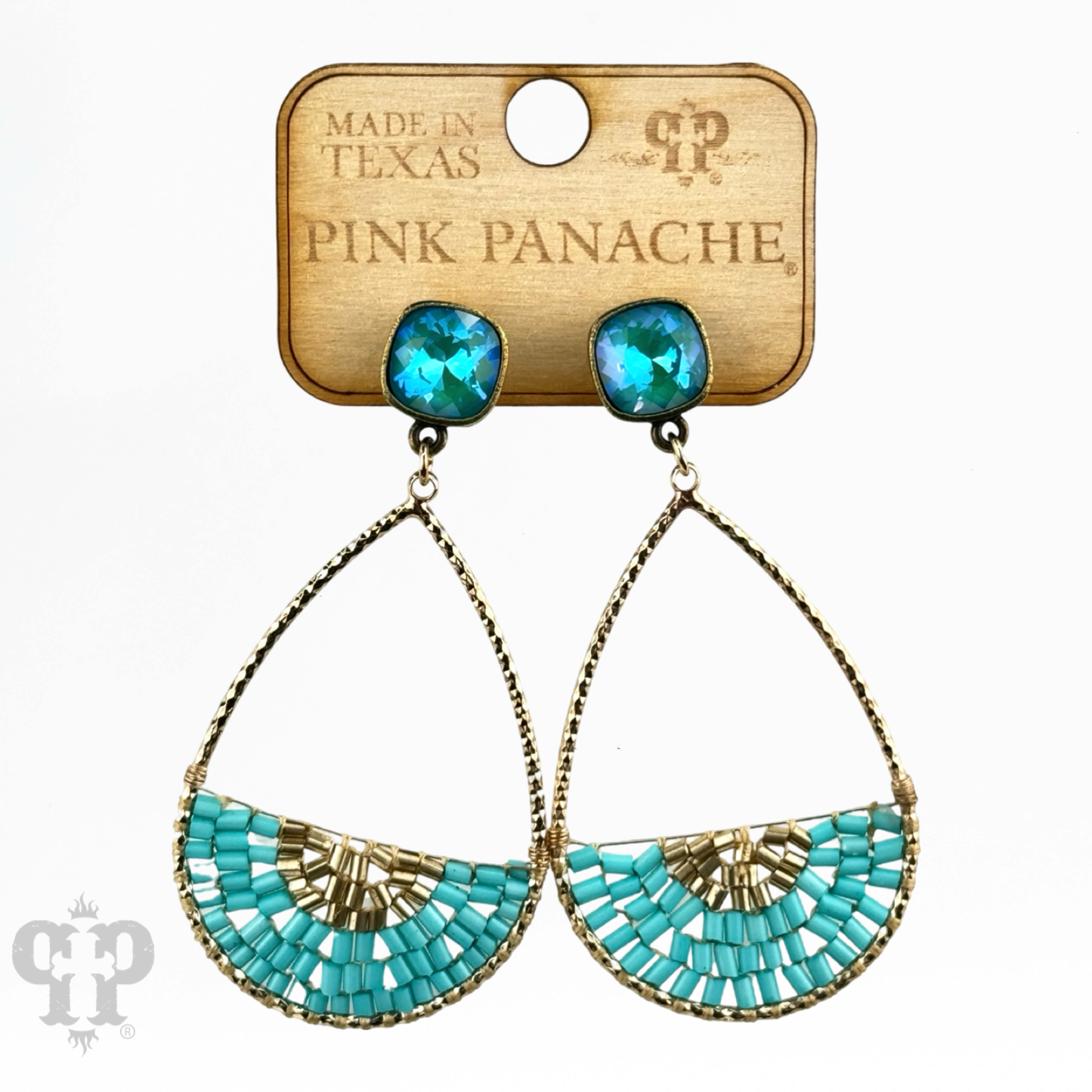 Iridescent bead teardrop earring, Austrian crystal