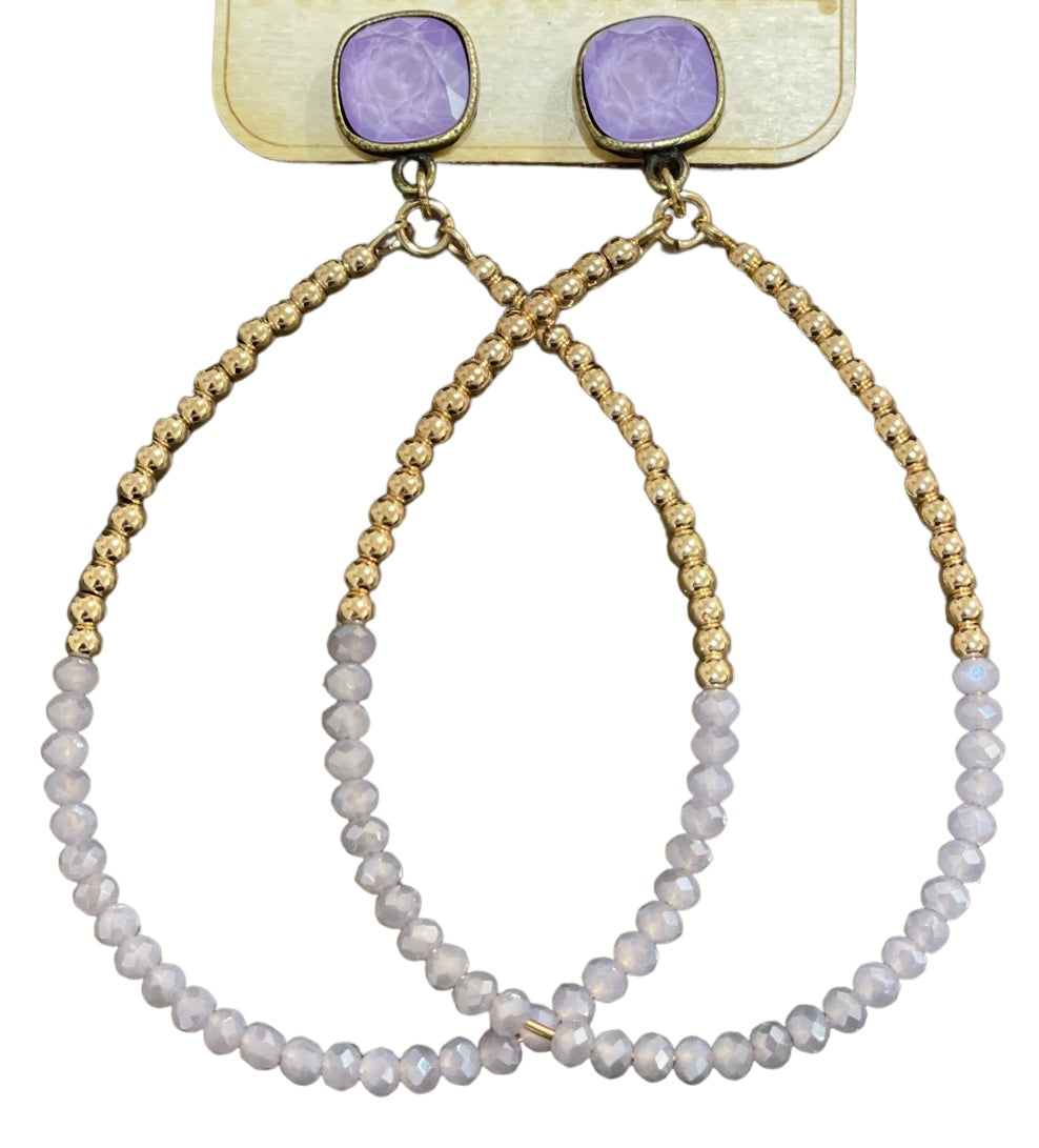 Two tone bead teardrop earring with Austrian crystal