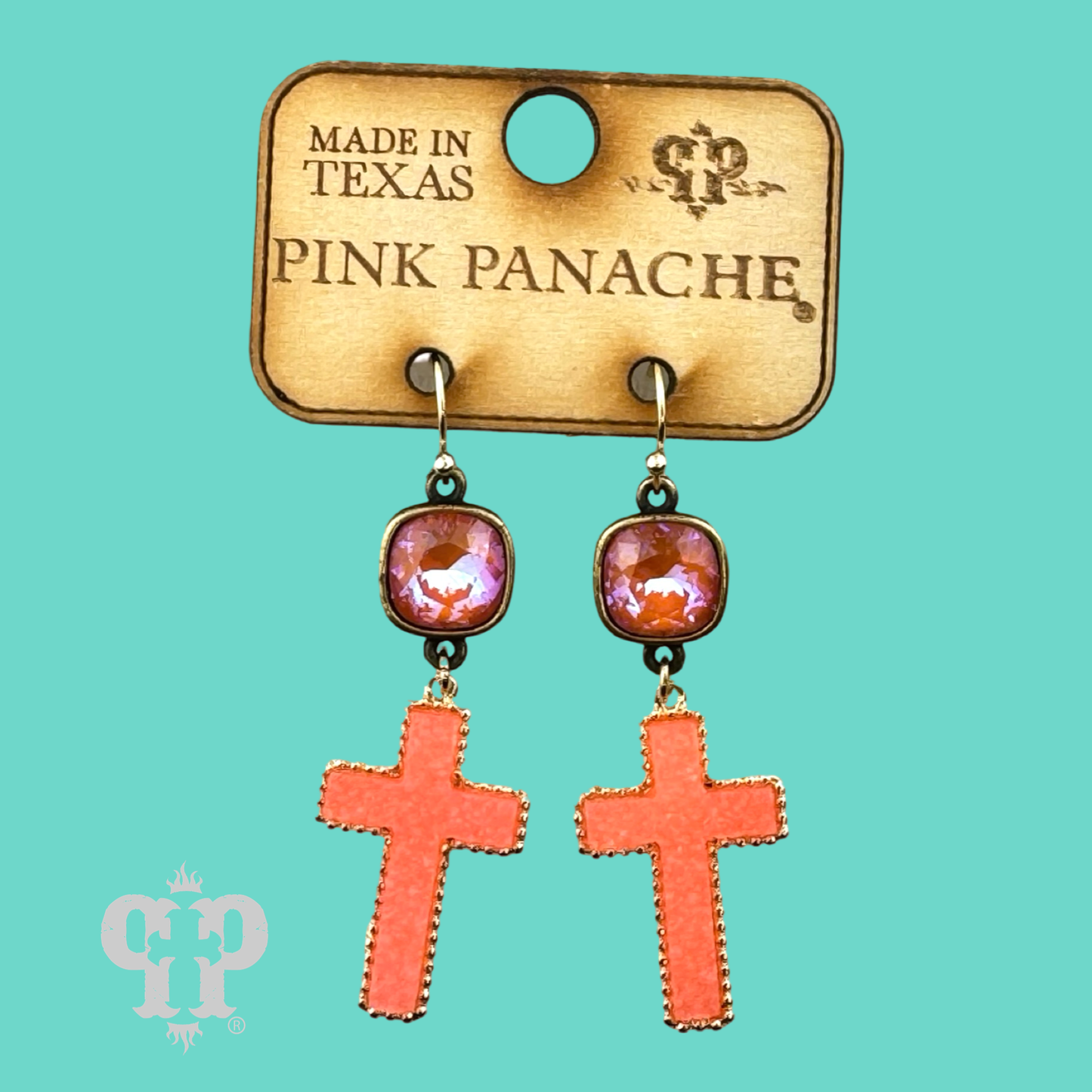 Neon cross earring, Austrian crystal
