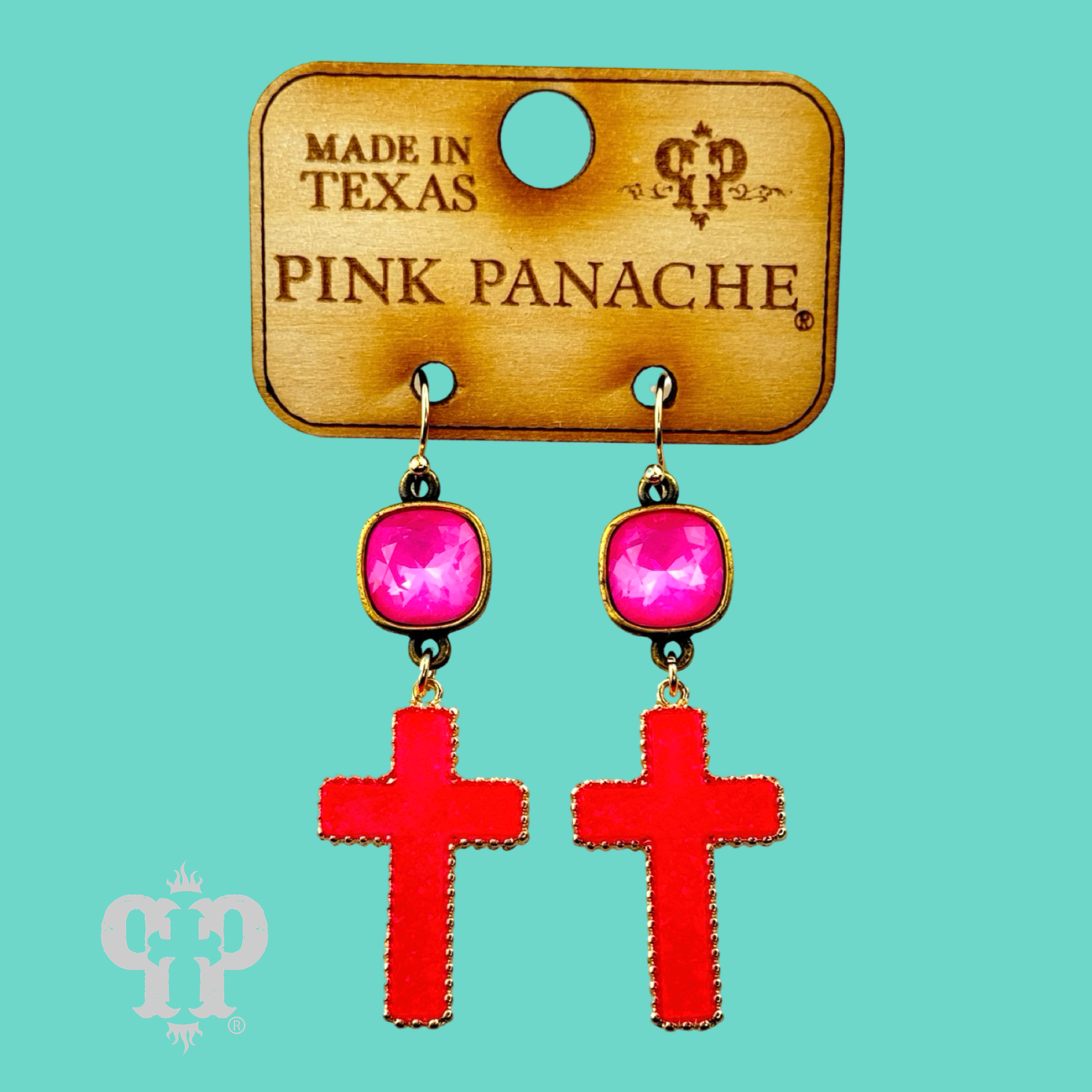 Neon cross earring, Austrian crystal