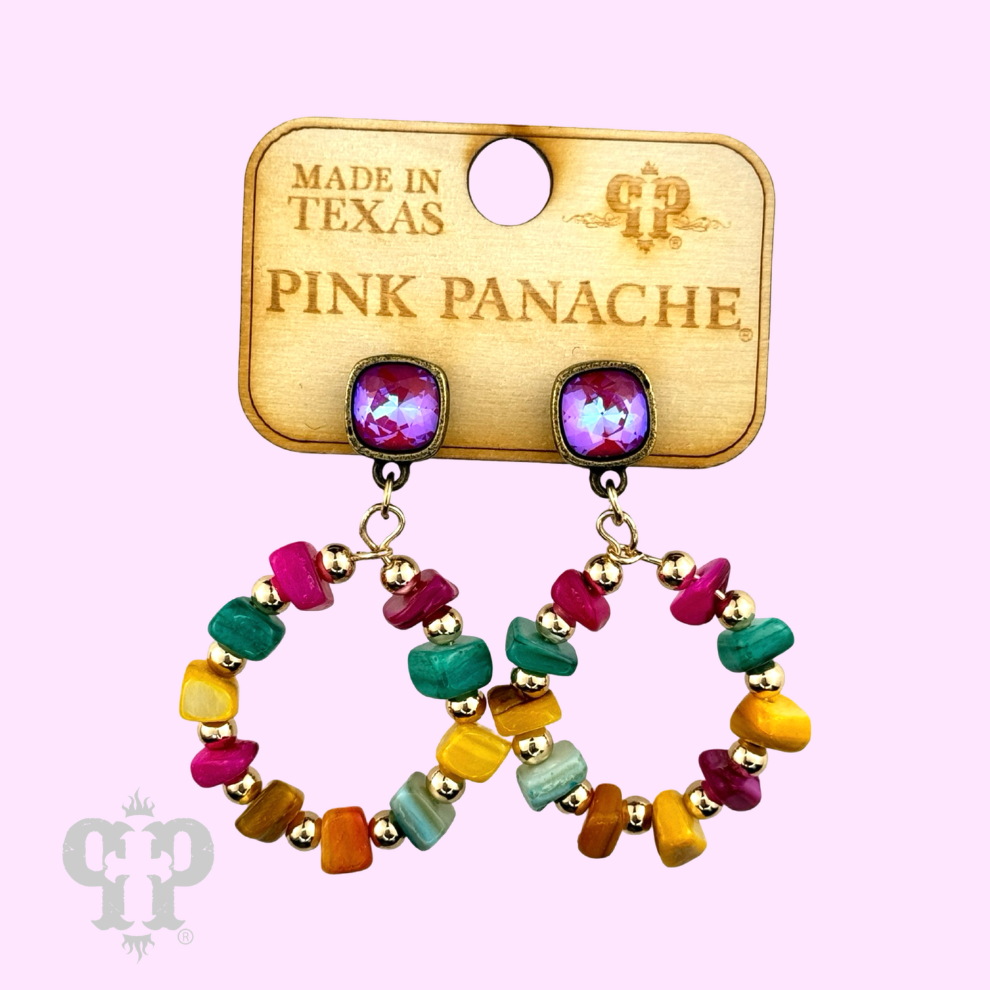 Multi-color stone bead circle earring, Austrian crystal