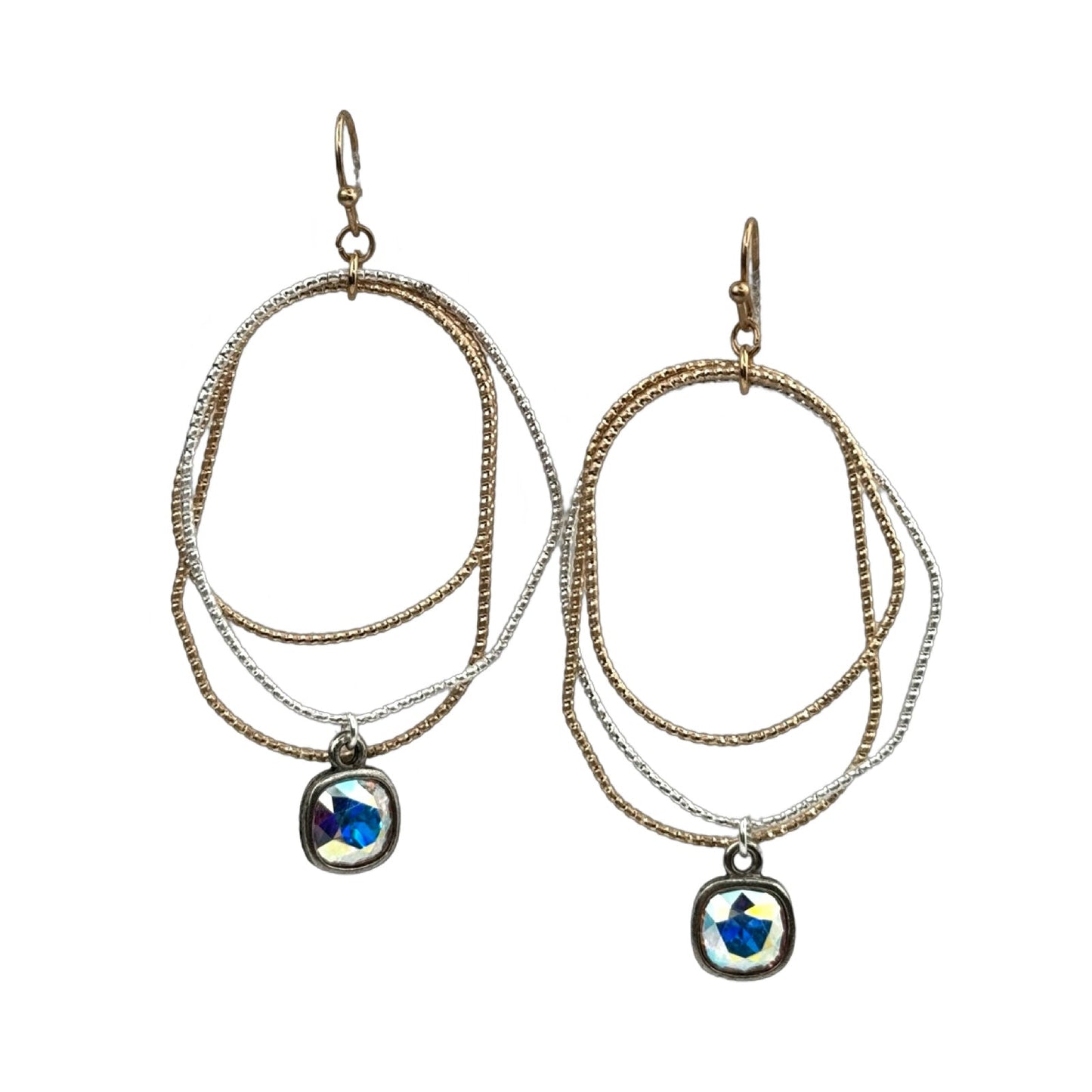Freeform oval earring, Austrian crystal