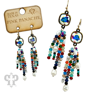 Bead fringe earring, Austrian crystal